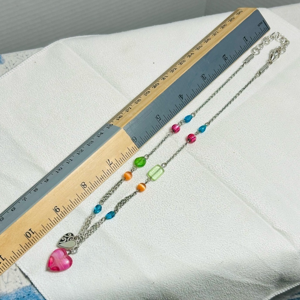 Brighton Deco Bright Necklace Colorful Beaded Heart Pendants Silver Plated 18" - Picture 8 of 9